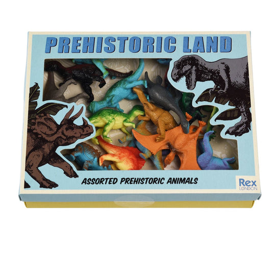 Boîte de 16 petites figurines de divers dinosaures - Prehistoric land - REX LONDON