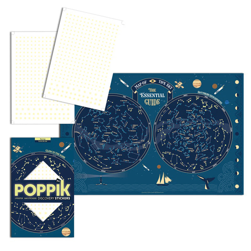 Poster Pédagogique + 640 stickers - Étoiles phosphorescentes (7 ans et +) - Poppik